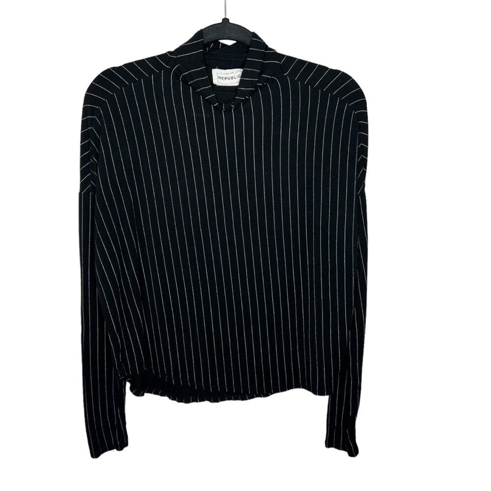 FOR THE REPUBLIC / black white striped mock neck long sleeve top / XS